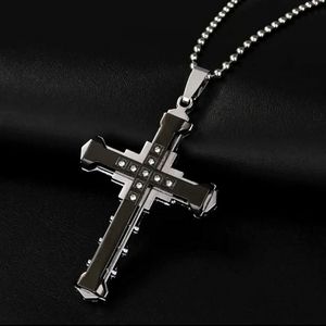 Men/Women Black/Stainless Steel CZ Cross Pendant w/22" Ball Necklace